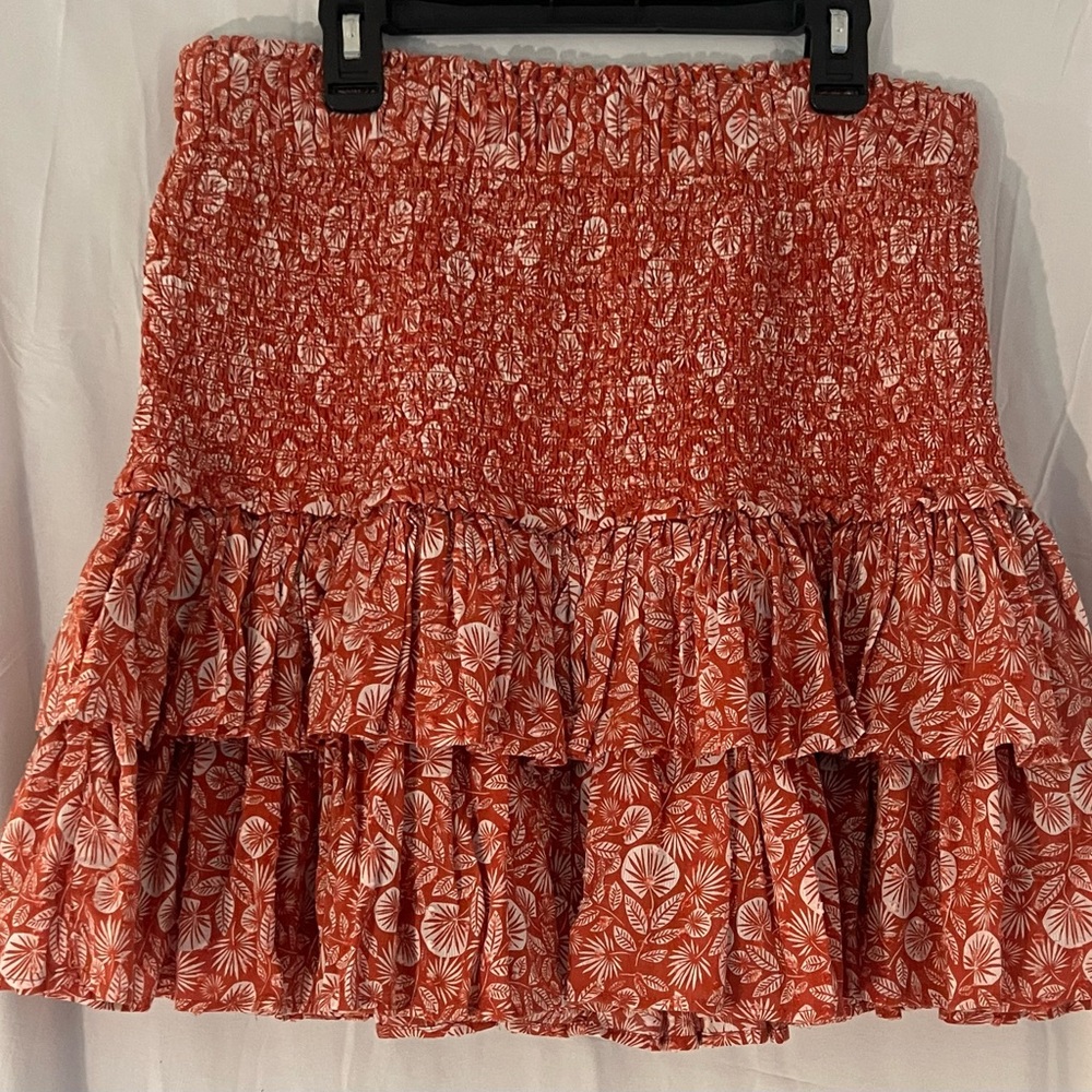 LOFT Orange Bubble Mini Skirt with Smocked Ruffles